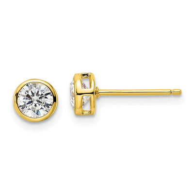 Sterling Silver Gold-tone Polished Round CZ Bezel Set Stud Earrings