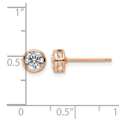 Sterling Silver Rose-tone Polished Round CZ Bezel Set Stud Earrings, 6 x 6mm