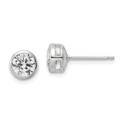 Sterling Silver Rhod-plated Polished Round CZ Bezel Set Stud Earrings