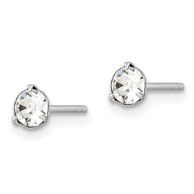 Sterling Silver Rhodium-plated Polished Round Crystal Stud Earrings