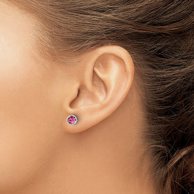 Sterling Silver Rhod-plated Polished Pink Crystal Bezel Stud Earrings