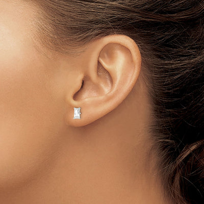Sterling Silver Polished Emerald-shape CZ Stud Earrings