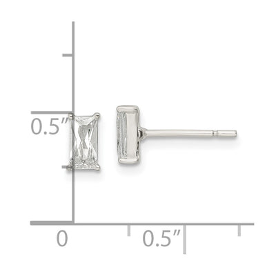 Sterling Silver Polished Emerald-shape CZ Stud Earrings