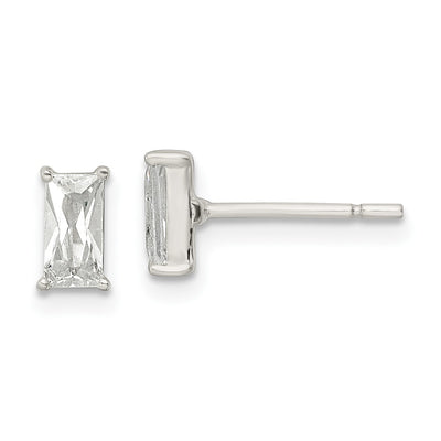 Sterling Silver Polished Emerald-shape CZ Stud Earrings