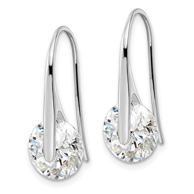 Sterling Silver Rhodium-plated Polished Round CZ Dangle Earrings