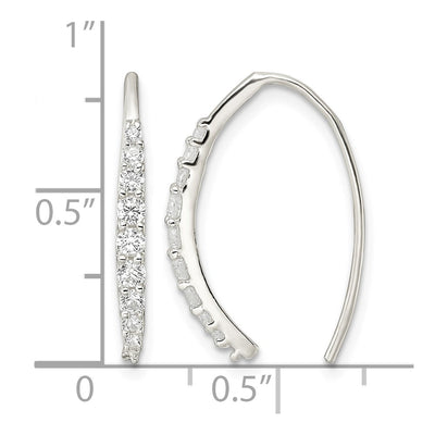 Sterling Silver Polished CZ Threader Earrings, 20.3 x 2.3mm