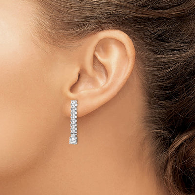 Sterling Silver Rhodium-plated Polished CZ Post Dangle Earrings, 26 x 3 to 4mm