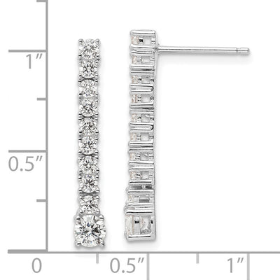 Sterling Silver Rhodium-plated Polished CZ Post Dangle Earrings, 26 x 3 to 4mm