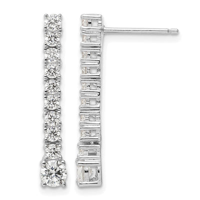 Sterling Silver Rhodium-plated Polished CZ Post Dangle Earrings, 26 x 3 to 4mm