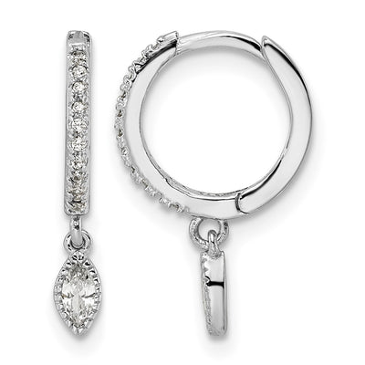 Sterling Silver Rhodium-plated Polished CZ Hinged Hoop Earrings, 18.5 x 11.55mm