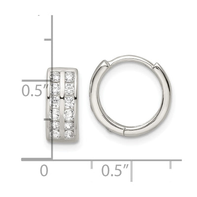Sterling Silver Polished 2 Row CZ Hinged Hoop Earrings