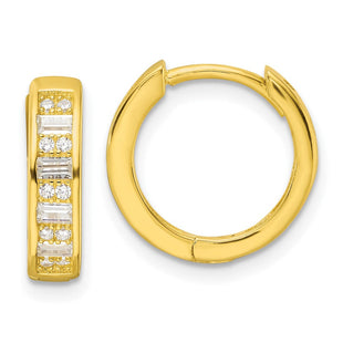 Sterling Silver Polished Gold-tone CZ Hinged Hoop Earrings (Style QE16299)