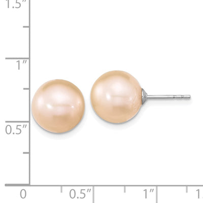 Sterling Silver Rhodium-plated Pink Round Freshwater Cultured Pearl Post Earrings