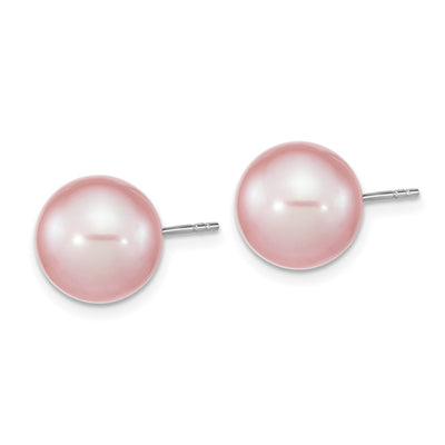 Sterling Silver Rhodium-plated Purple Round Freshwater Cultured Pearl Post Earrings