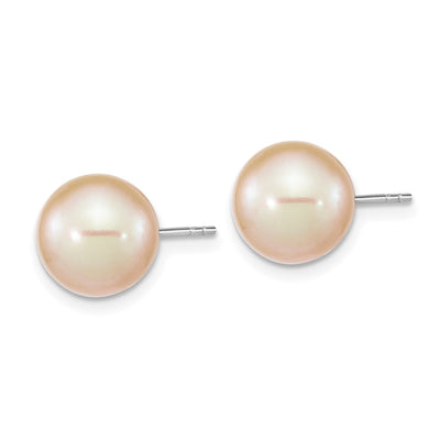 Sterling Silver Rhodium-plated Pink Round Freshwater Cultured Pearl Post Earrings