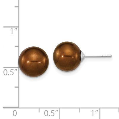 Sterling Silver Rhodium-plated Brown Round Freshwater Cultured Pearl Post Earrings