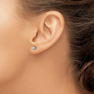 Sterling Silver Rhodium-plated Grey Round Freshwater Cultured Pearl Post Earrings