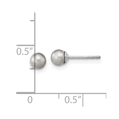 Sterling Silver Rhodium-plated Grey Round Freshwater Cultured Pearl Post Earrings
