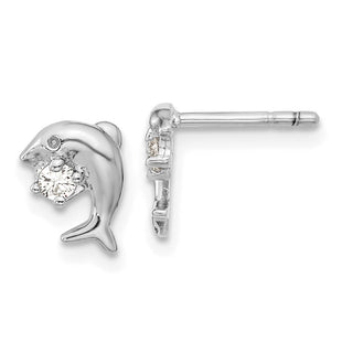 Sterling Silver Rhodium-plated CZ Dolphin Post Earrings (Style QE16496)