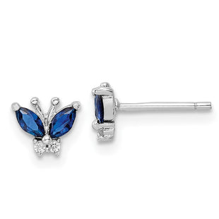 Sterling Silver Rhodium-plated Blue & White CZ Butterfly Post Earrings (Style QE16557)
