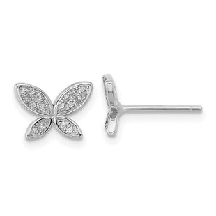 Sterling Silver Rhodium-plated CZ Butterfly Post Earrings (Style QE16559)