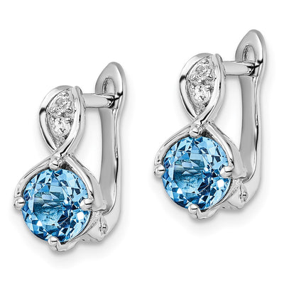 Sterling Silver Rhodium-plated Swiss BT/White Topaz Hinged Earrings, 12.65mm