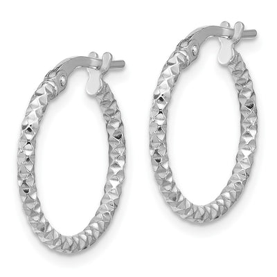 Sterling Silver Rhodium-plated Polished Textured Hoop Earrings, 20 x 1.6mm