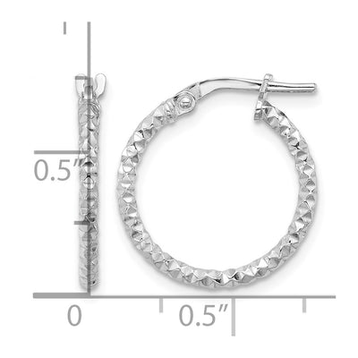 Sterling Silver Rhodium-plated Polished Textured Hoop Earrings, 20 x 1.6mm