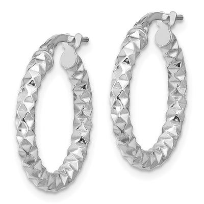 Sterling Silver Rhodium-plated Polished Textured Hoop Earrings, 22 x 2.5mm