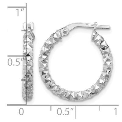 Sterling Silver Rhodium-plated Polished Textured Hoop Earrings, 22 x 2.5mm