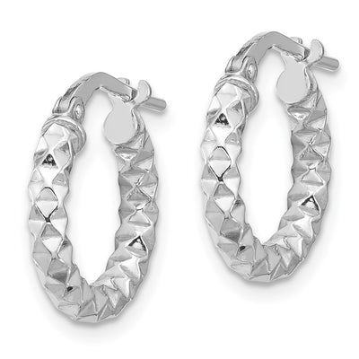 Sterling Silver Rhodium-plated Polished Textured Hoop Earrings, 15.5 x 2.5mm