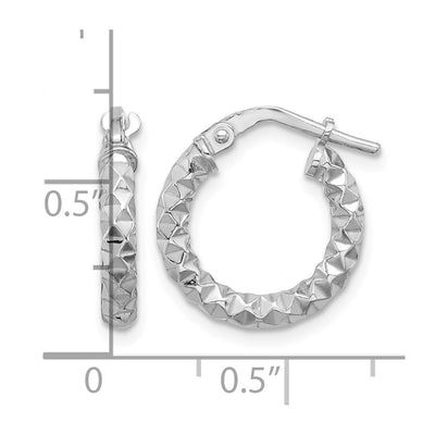 Sterling Silver Rhodium-plated Polished Textured Hoop Earrings, 15.5 x 2.5mm