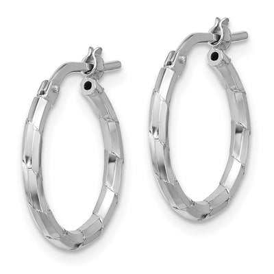 Sterling Silver Rhodium-plated Polished Textured Hoop Earrings, 18.5 x 1.6mm