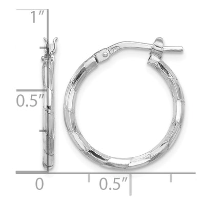 Sterling Silver Rhodium-plated Polished Textured Hoop Earrings, 21 x 1.6mm