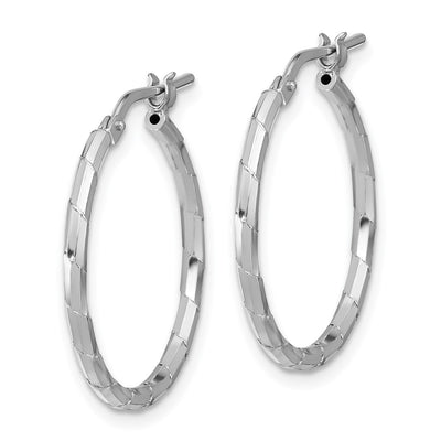 Sterling Silver Rhodium-plated Polished Textured Hoop Earrings, 25.75 x 1.6mm