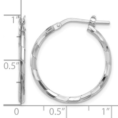 Sterling Silver Rhodium-plated Polished Textured Hoop Earrings, 25.75 x 1.6mm