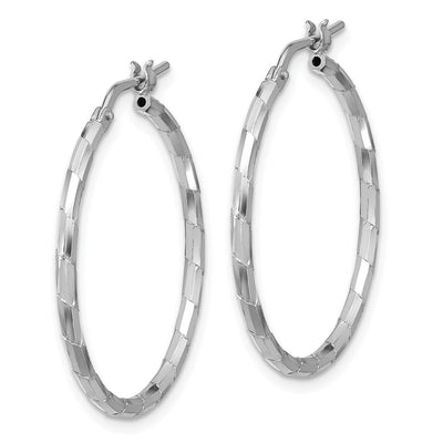 Sterling Silver Rhodium-plated Polished Textured Hoop Earrings, 30 x 1.6mm