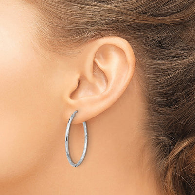 Sterling Silver Rhodium-plated Polished Textured Hoop Earrings, 36 x 1.6mm