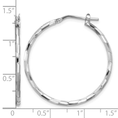 Sterling Silver Rhodium-plated Polished Textured Hoop Earrings, 36 x 1.6mm