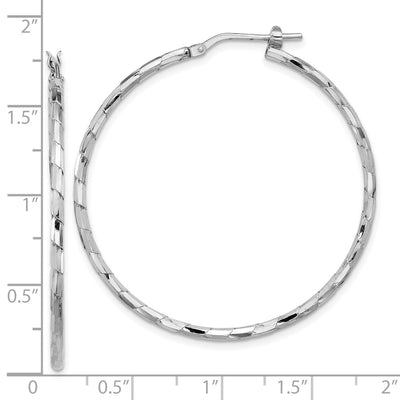 Sterling Silver Rhodium-plated Polished Textured Hoop Earrings, 41 x 1.6mm