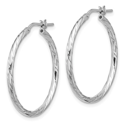 Sterling Silver Rhodium-plated Polished Diamond-cut Hoop Earrings, 31.25 x 2mm