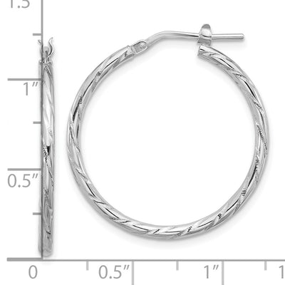 Sterling Silver Rhodium-plated Polished Diamond-cut Hoop Earrings, 31.25 x 2mm