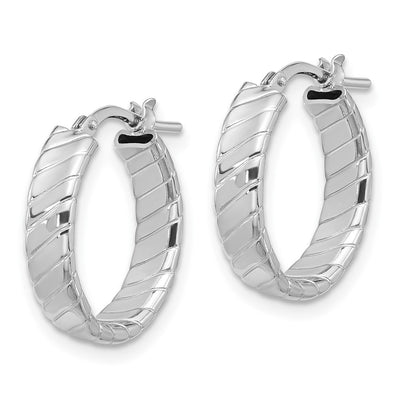 Sterling Silver Rhodium-plated Polished and Textured Hoop Earrings, 21 x 4.25mm