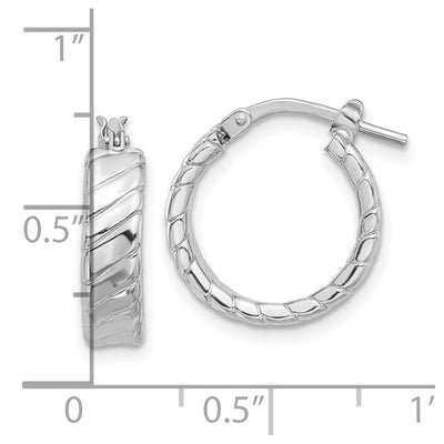 Sterling Silver Rhodium-plated Polished and Textured Hoop Earrings, 18 x 4.25mm