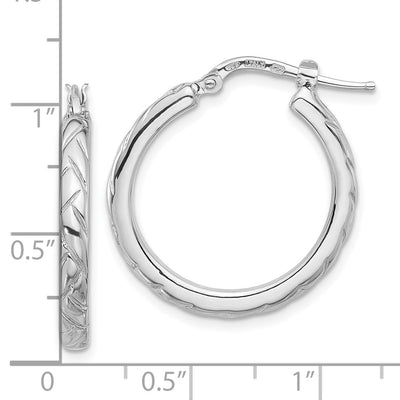 Sterling Silver Rhodium-plated Polished and Textured Hoop Earrings, 27.5 x 24mm