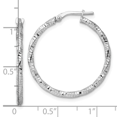 Sterling Silver Rhodium-plated Polished Diamond-cut Twist Hoop Earrings, 31 x 2mm
