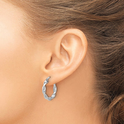 Sterling Silver Rhodium-plated Polished & Textured Twisted Hoop Earrings, 22.5 x 3.25mm