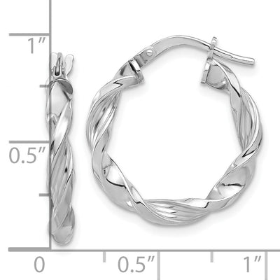 Sterling Silver Rhodium-plated Polished & Textured Twisted Hoop Earrings, 22.5 x 3.25mm