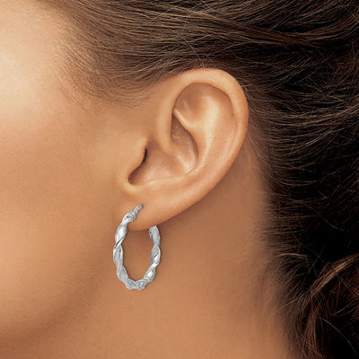 Sterling Silver Rhodium-plated Polished Twisted Hoop Earrings, 28.5 x 3.5mm