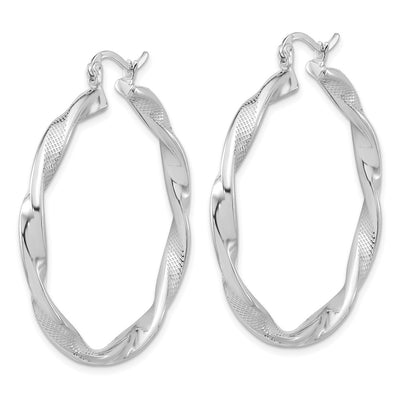 Sterling Silver Rhodium-plated Textured Twisted Hoop Earrings, 44.5 x 3.7mm